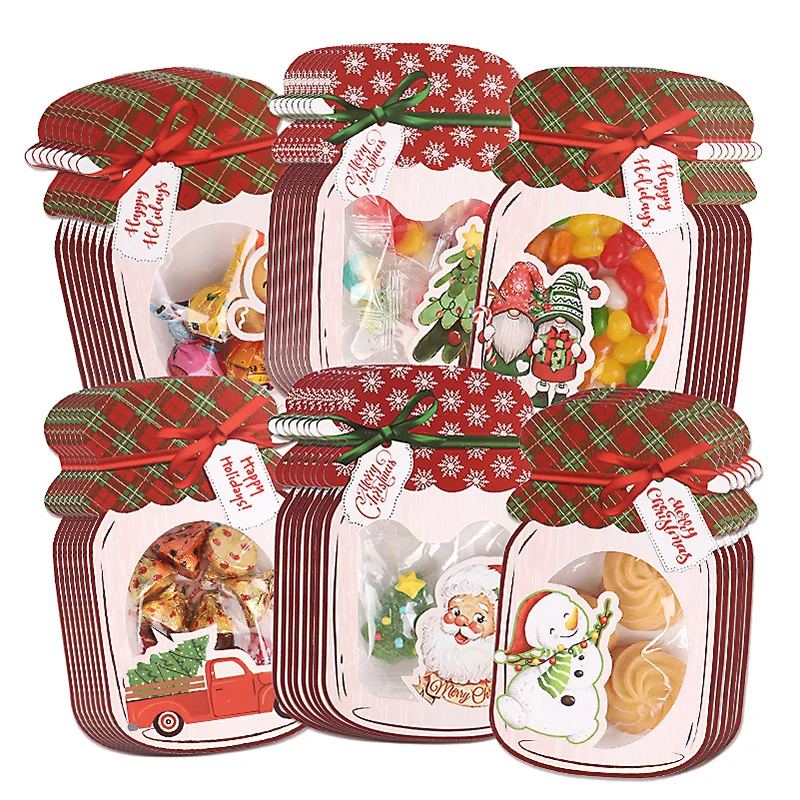 24/48 stücke Weihnachten Einmachglas Geschenkkarte mit Süßigkeiten Tasche Weihnachten Party Cookie Geschenk Verpackung Tasche Kinder Gefälligkeiten Neue jahr Urlaub Liefert