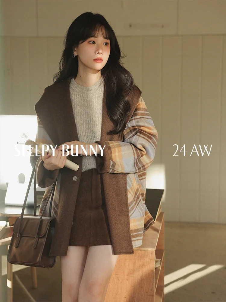 Reversible Wool Plaid Hooded Coat Women Winter Casual Loose Double-Faced Overcoat Elegant Warm Fashion Outerwear 2025 Trend