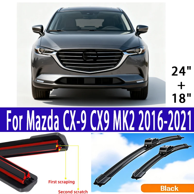 

Car Wiper Front Blades Set For Mazda CX-9 CX9 MK2 2016 2017 2018 2019 2020 2021 Front Window 24"+18"