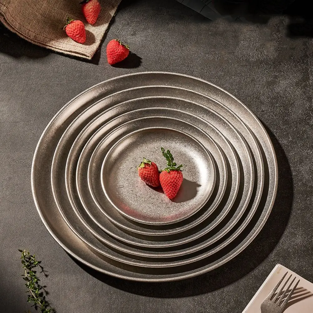 Tableware Stainless Steel Steak Plate Vintage Classical Western Dish Creative Durable Storage Tray Hotel Table view 2