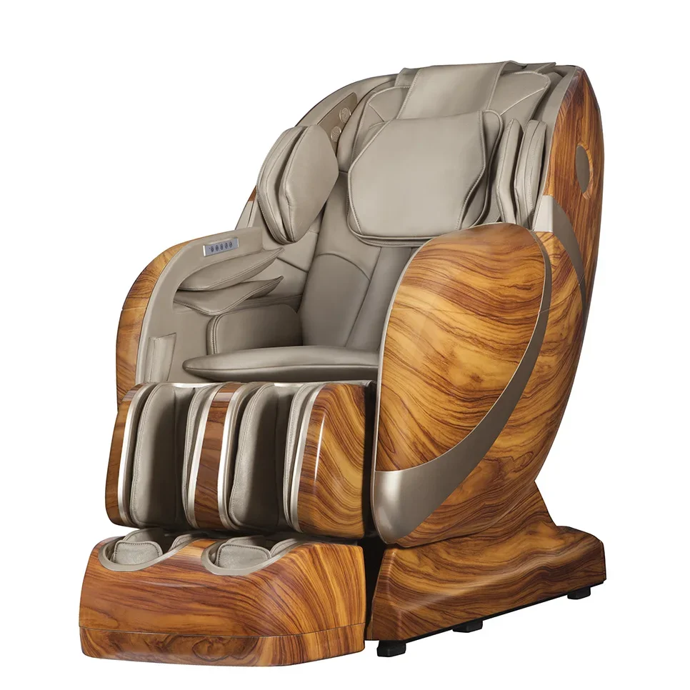 Wood Grain Appearance Design Full Body 4D 0Gravity SL-track High End Home Massage Chairs