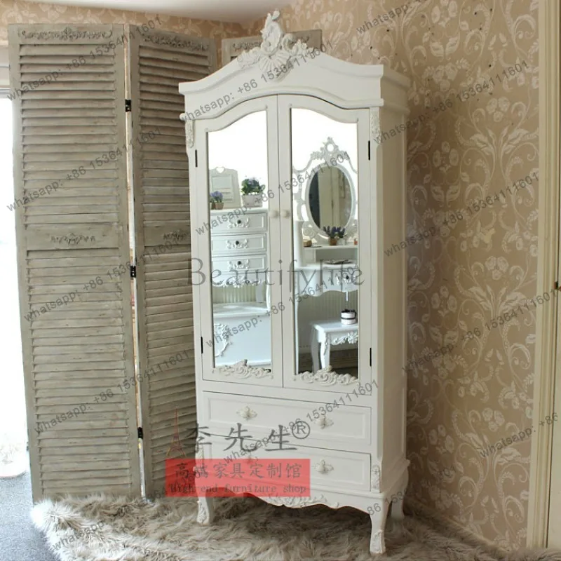 

Fashion two-door small wardrobe, French pastoral old glass door wardrobe