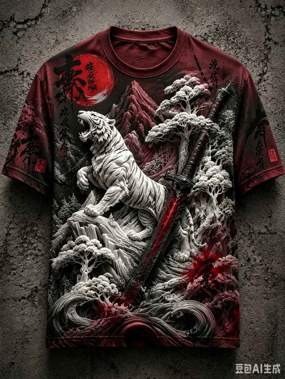 Harajuku White Tiger Red Knife Pattern 3D Print Sports Quick-dry Breatha Men T-Shirt Outdoor Street Casual Parent-Child Clothing