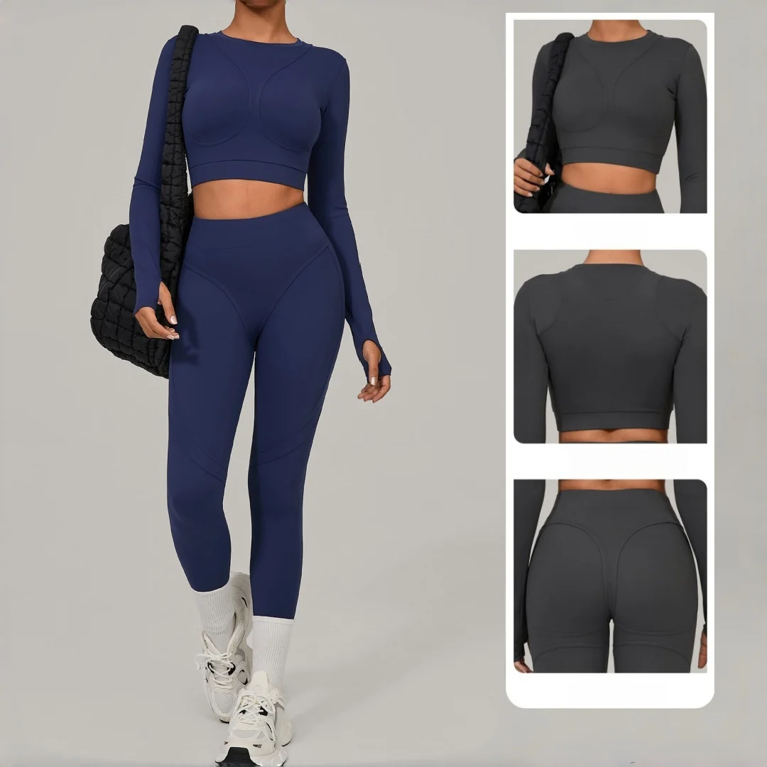 

Одежда для йоги с длинными рукавами, спортивная одежда для фитнеса с высокой талией персикового цвета, быстросохнущая зимняя одежда для бега на открытом воздухе, комплекты для занятий йогой в тренажерном зале