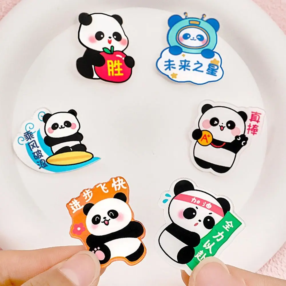 Cartoon Panda Brooch Creative Cute Children's Acrylic Badge Personality Panda Series Design Inspirational Word Badge Kids