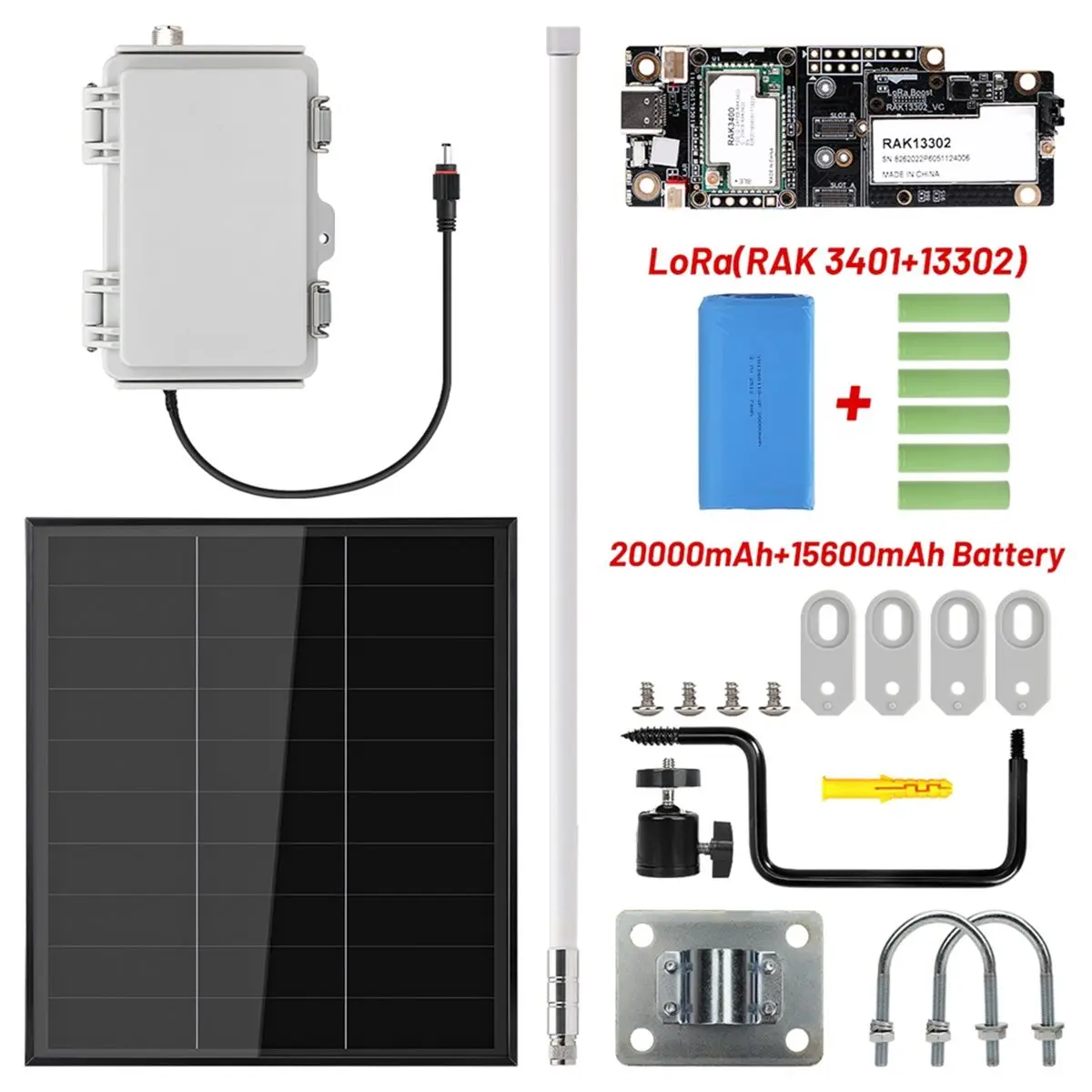 M05K 20W Meshtastic Solar Charging Expansion Board+RAK3401+13302 LoRa Mesh Range 15600mAh Solar Panel+ 20000mAh Box 868MHz