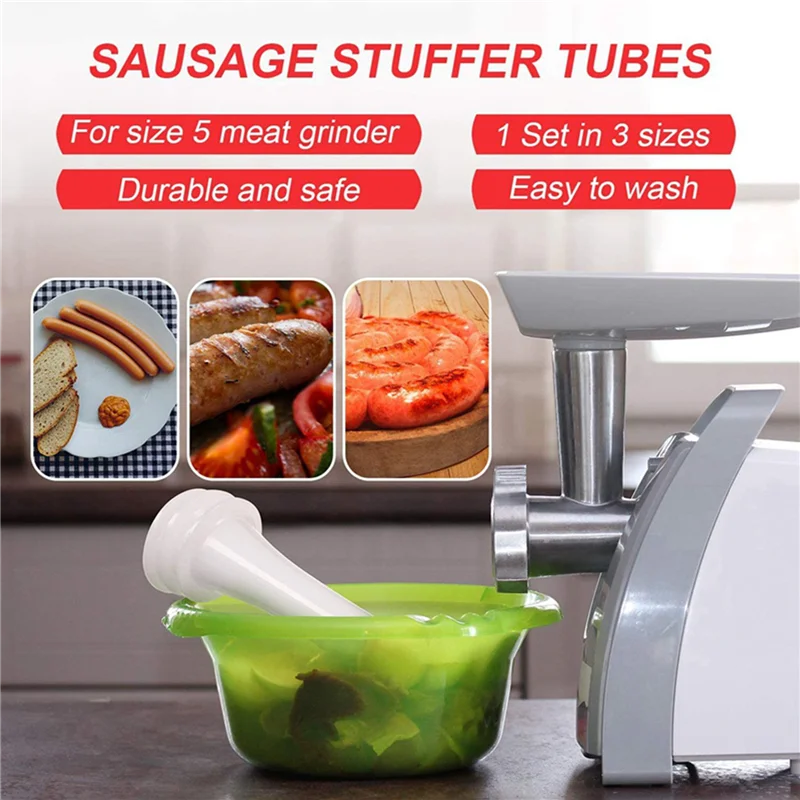 AS60-18Pcs Plastic Sausage Stuffer Tubes Funnels Sausage Filling Tool For Size 5 Meat Grinder Food Grinder 1.5Cm,1.9Cm,2.3Cm