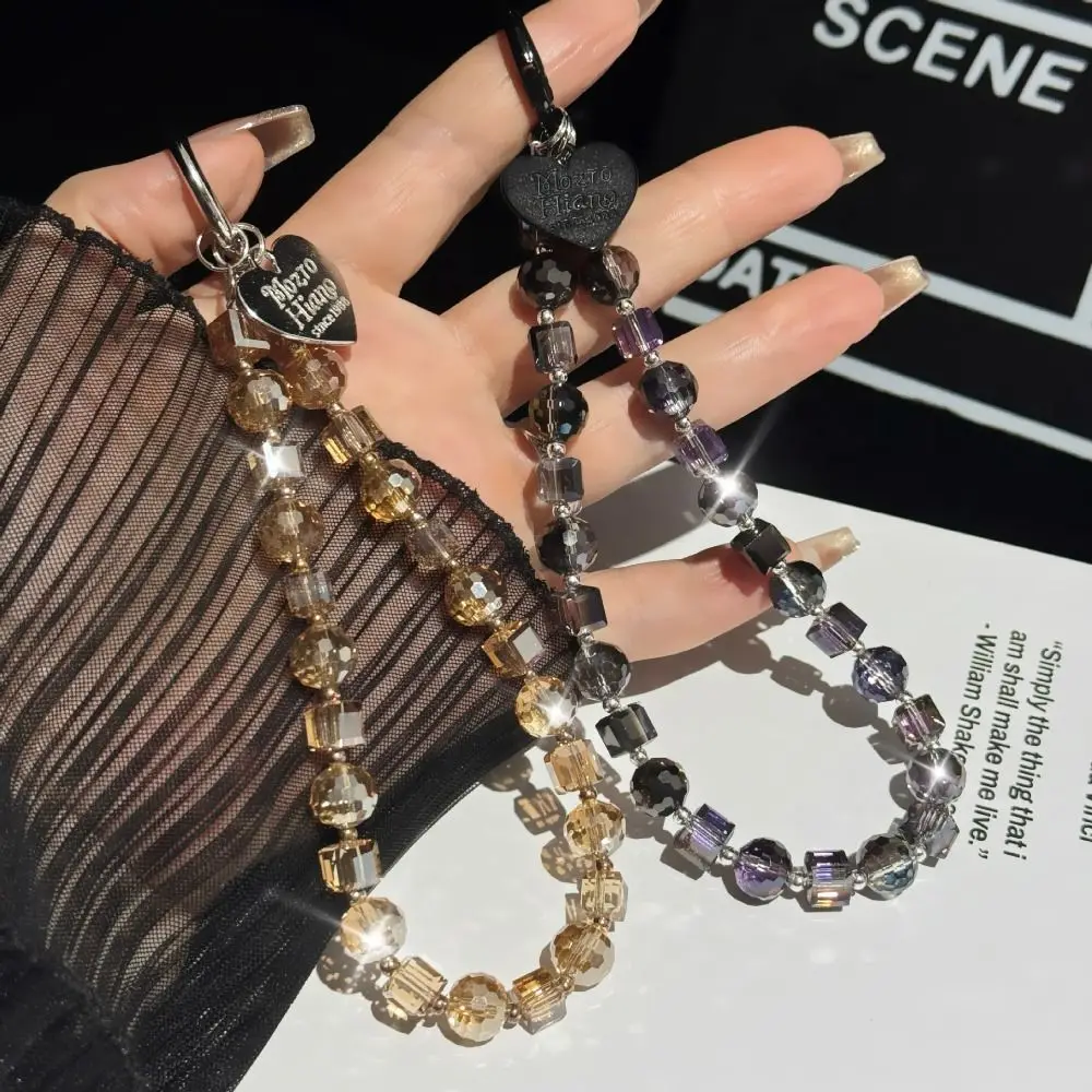 

With Clip Crystal Beads Phone Chain Anti-lost Short Mobile Phone Lanyard Beaded Jewelry Love Phone Pendant Female Lady Girl