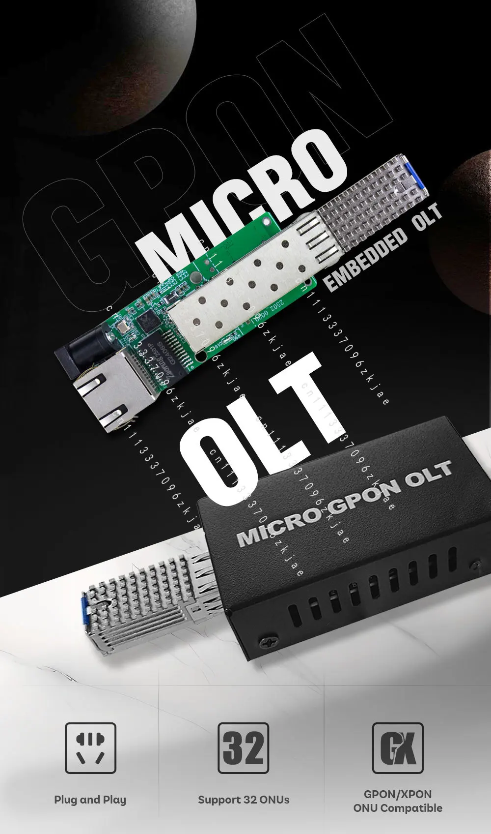 New 2-in-1 Portable Single Port Micro GPON OLT Stick Compatible with 5G 4G Network RJ45 Connector Type Sc-upc Fiber