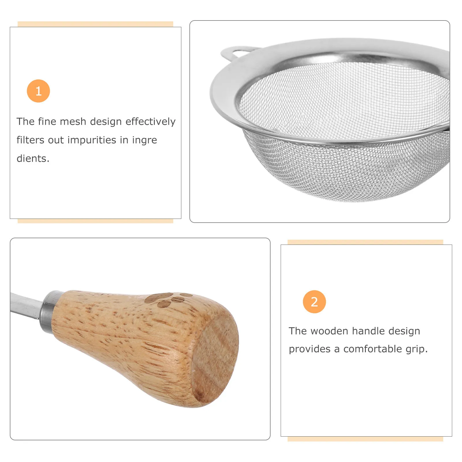 3Pcs Fine Mesh Strainers Set Stainless Steel Strainer Wood Handle Kitchen Sifter Colander Rice Tea Juice Food Cooking Oil Filter