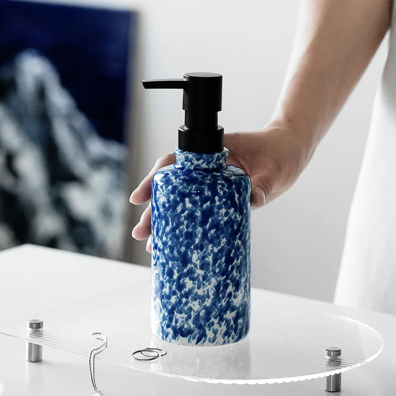 Unique Ceramic Splatter Ink Pump Bottle - Chic & Durable Dispenser for Shampoo, Conditioner, Soap