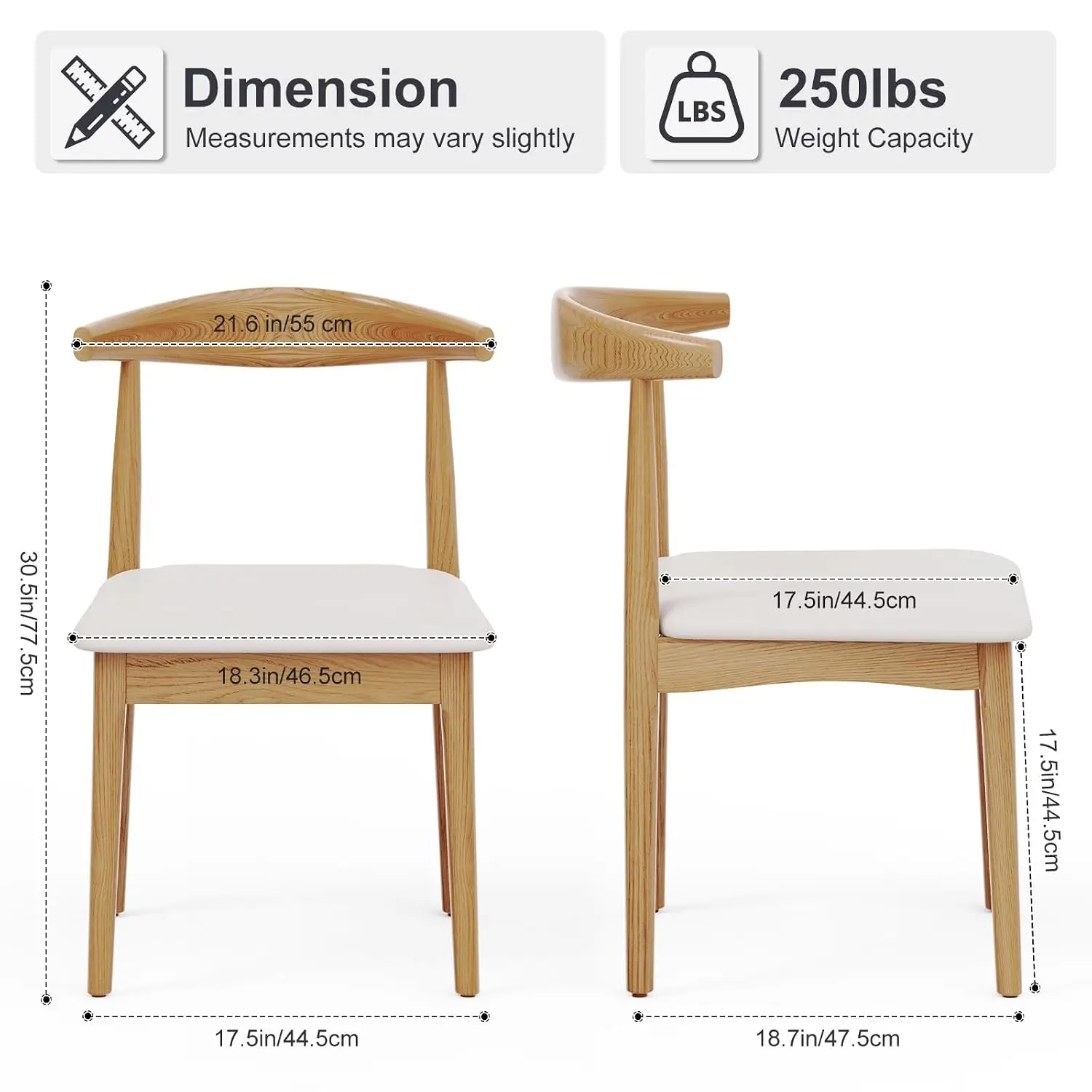 Solid Wood Dining Chairs Set of 4, Mid Century Modern Kitchen Chairs with Leather Upholstered Seat, Elegant Natural, Custom view 3