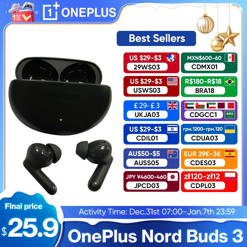 2024 New OnePlus Nord Buds 3 Bluetooth Earphone 32dB Active Noise Canceling 43h Battery Life BassWave 2.0 Google Fast Pair