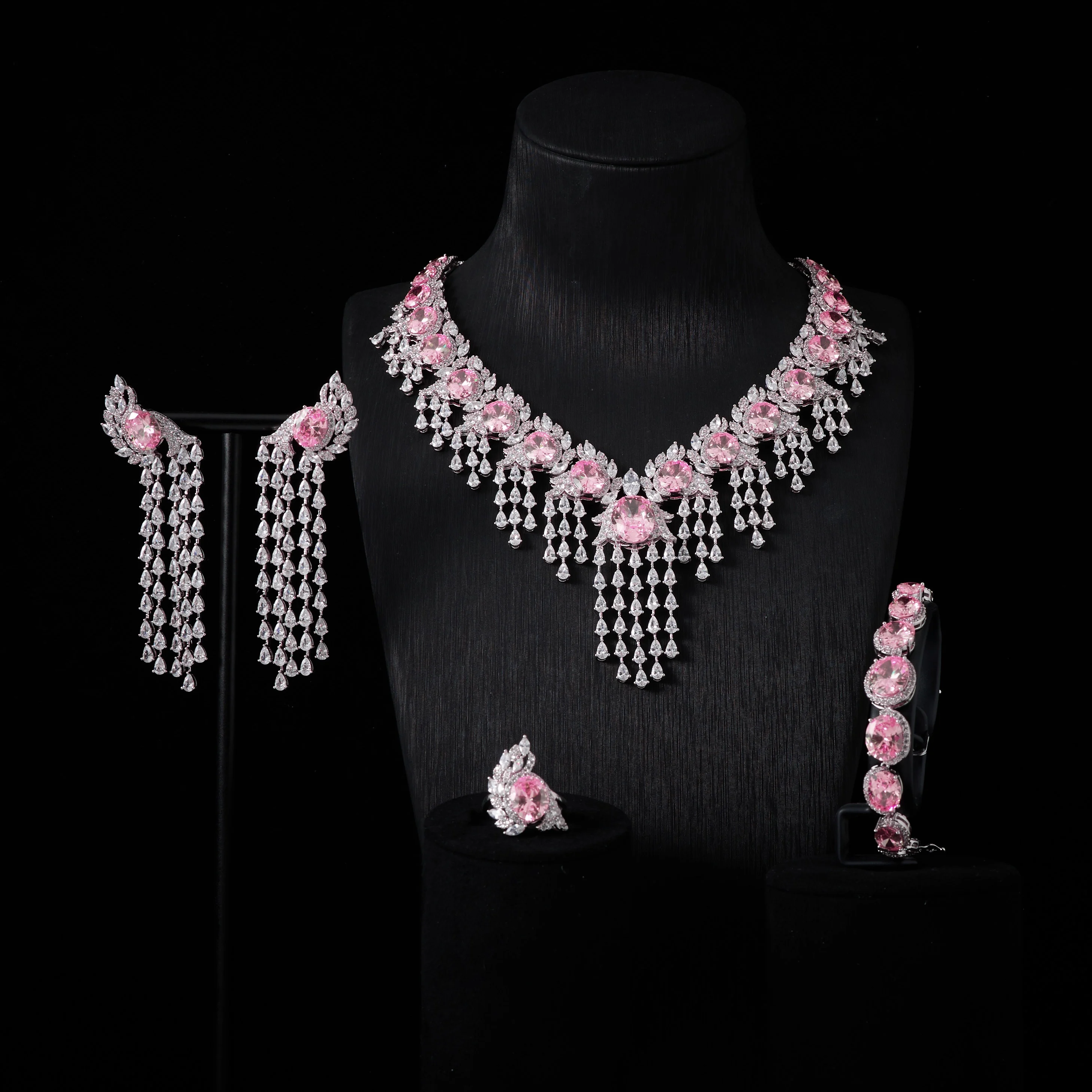 

240820 Luxury Jewelry Sets For Women Cubic Zirconia Necklace set DuBai Saudi Wedding Engagement Festival Jewel Accessory