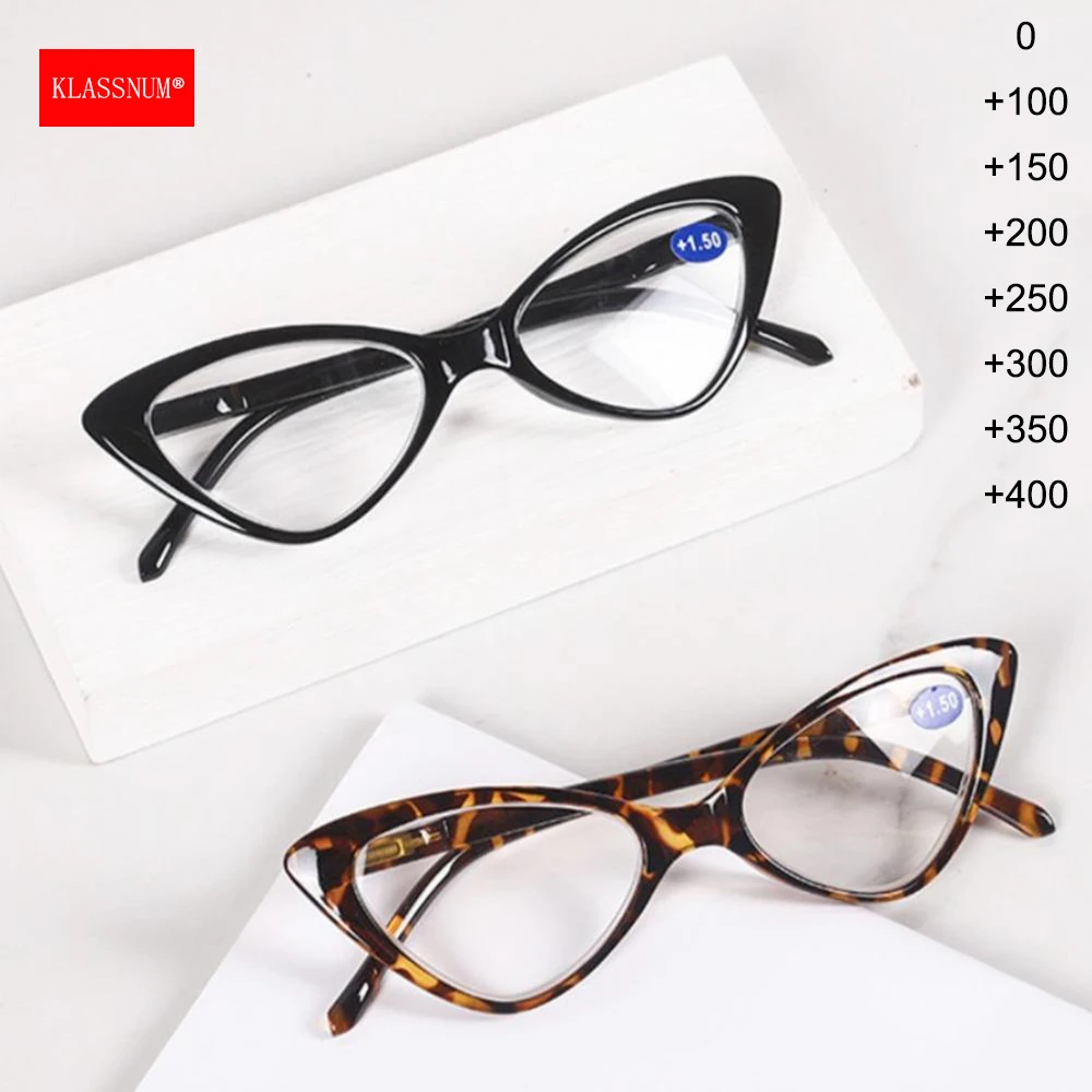 Women Cat Eye Reading Glasses Anti Blue Light  Magnifying Computer Glasses Clear Lens Black Leopard Frame Plus Reading Glasses