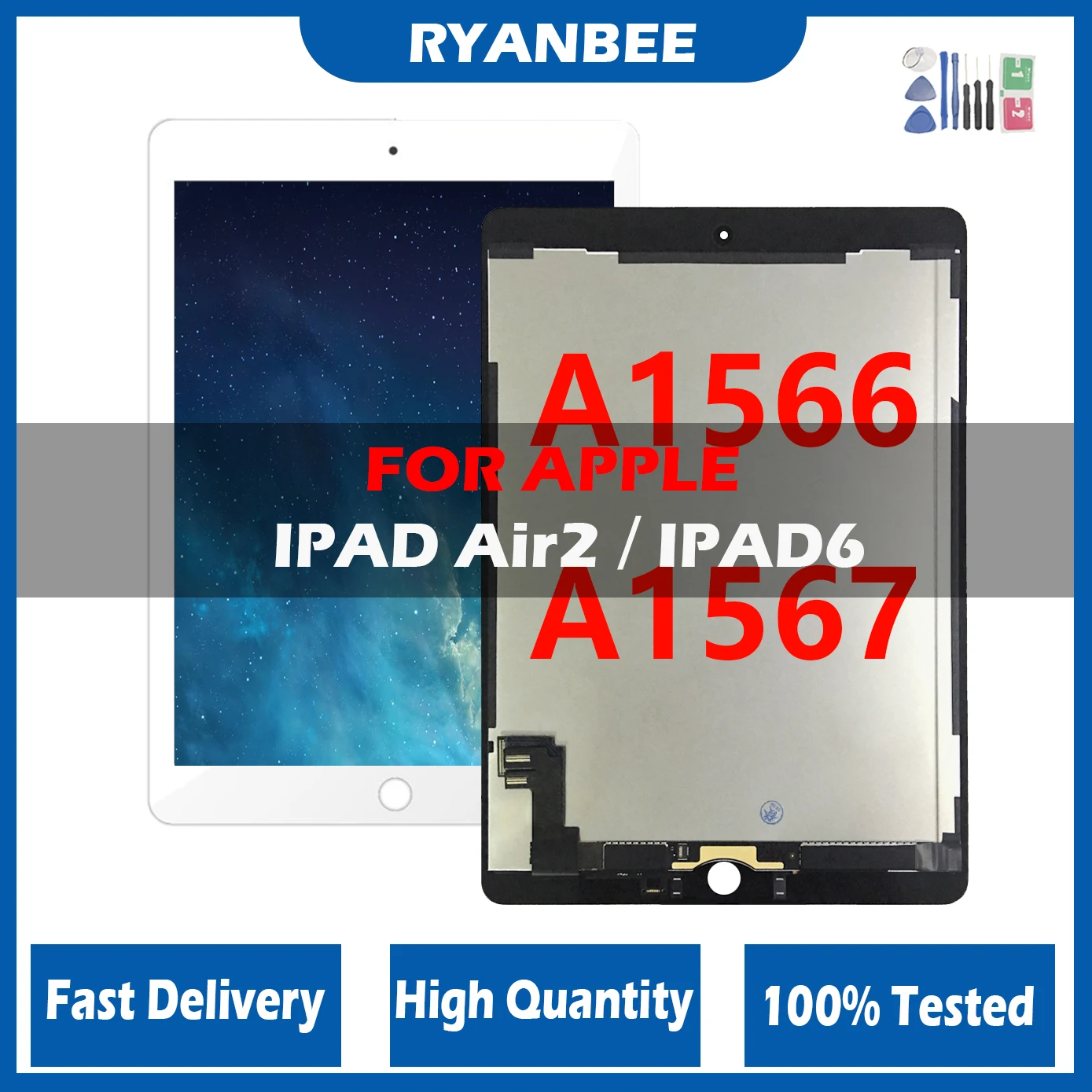 

AAA+ Grade 9.7" For Apple iPad 6 Air 2 A1567 A1566 LCD Display Touch Screen Digitizer Assembly Replacement For iPad 6 LCD Panel