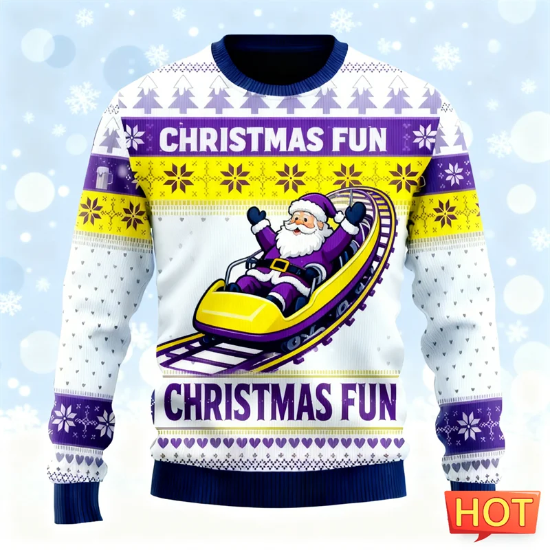 2026 جديد مضحك سانتا كلوز الجرافيك بلوزات موضة عطلة ارتداء ثلاثية الأبعاد مطبوعة القبيح عيد الميلاد سترة فضفاضة الشارع الشهير البلوفرات #3