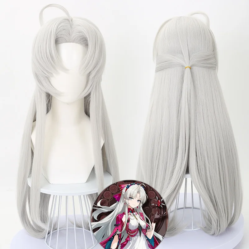 Game Wuthering Waves Carlotta Cosplay Wig Long Silvery white Hair Liondance Troupe Glacio Natural Resonator Jinzhou Halloween