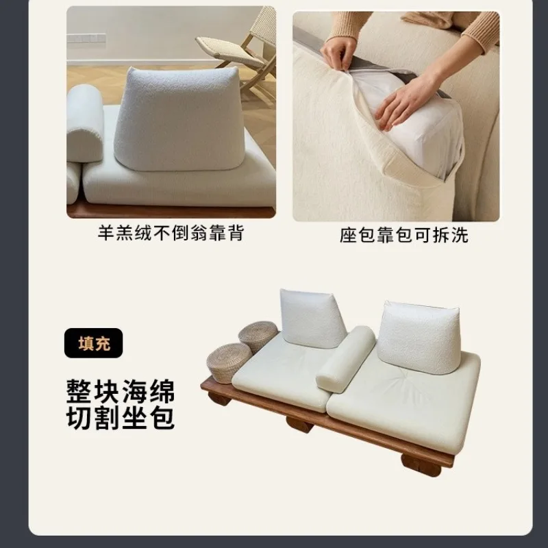 Wabi-sabi wind living room is all solid wood, straight row double triple leisure log sofa, homestay hotel home sofa