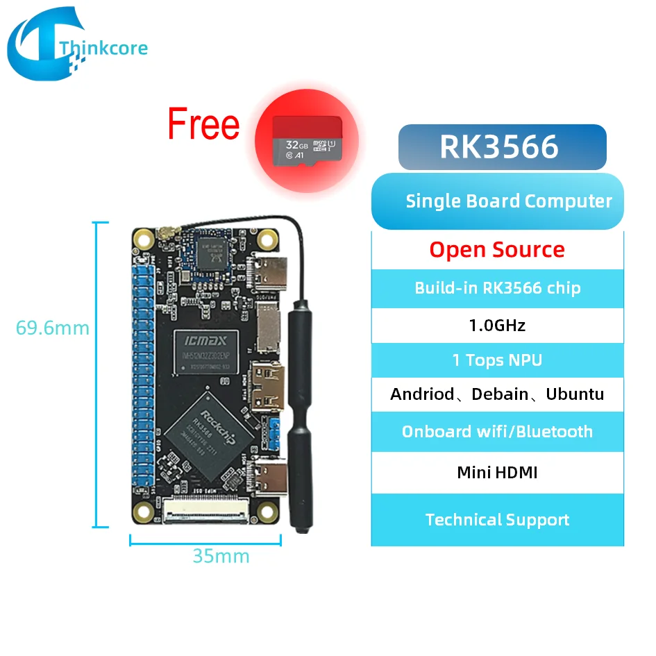 Одноплатный компьютер, двойной Wi-Fi BT4.2, 40-контактный Запуск Android 11 Ubuntu с MIPI CSI DSI RK3566 материнская плата для rasвозможно pi 5