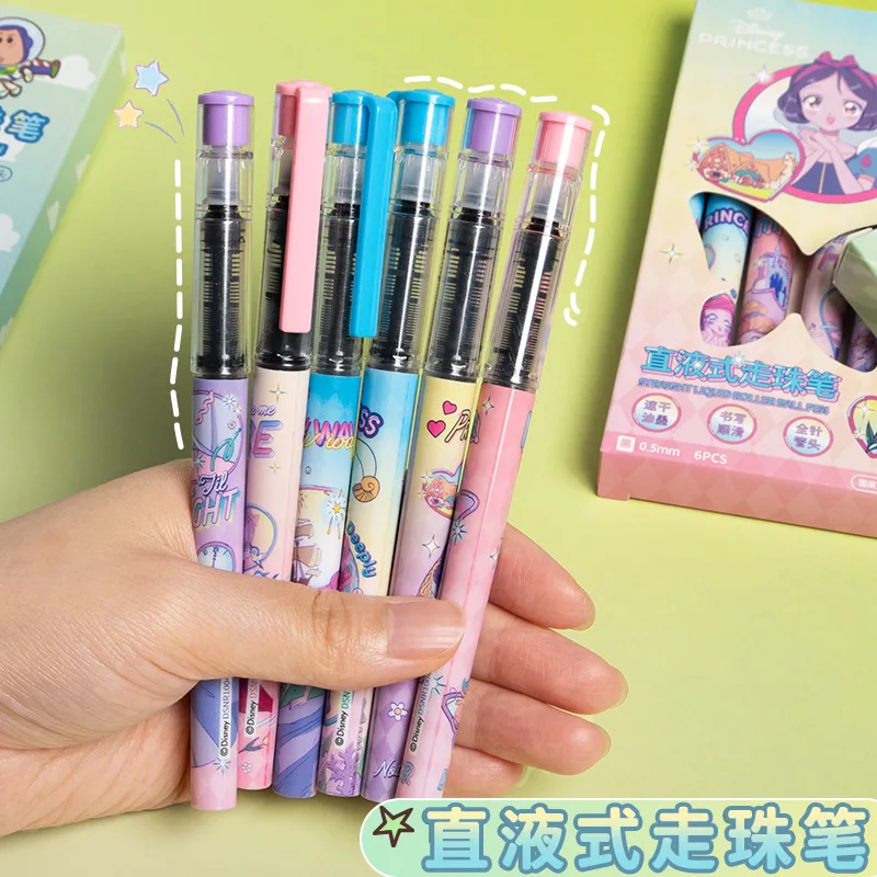 48 pcs/lot Disney Princess Gel Pen Cute 0.5mm Straight Liquid Signature Pens Promotional Gift Office School Supplies