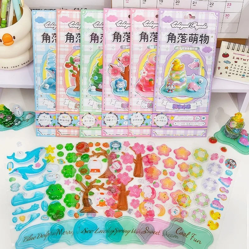 Cute 3D Embossed Stacking Stickers Cartoon Relief DIY Stress Relief Educational Decor Decals for Kids Students Handmade Craft
