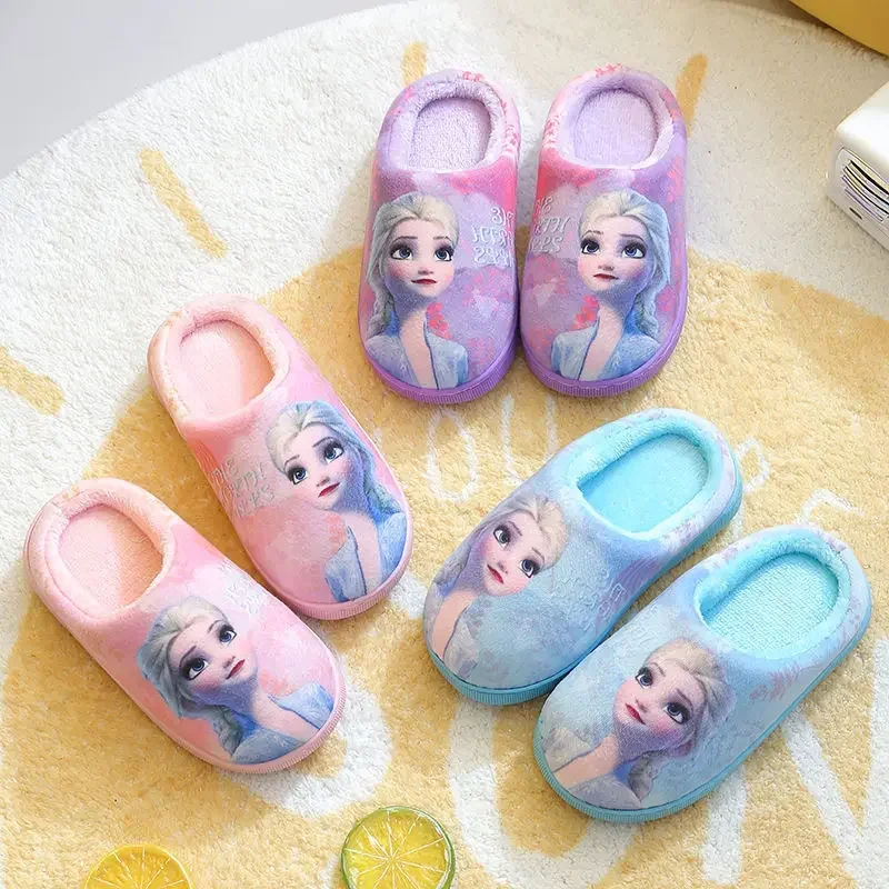 Children Cotton Slippers Baby Boy Girl Cartoon Frozen Elsa Sofia Spiderman Autumn Winter Warm Princess Indoor Bedroom Home Shoes