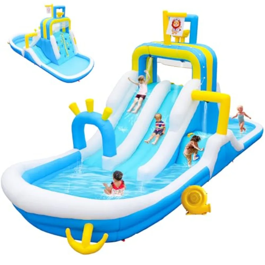 

Inflatable Water Slide Large Water Park for 3-12 248 x 96 x 110 inches Bounce House with Blower 2 Splashing Pools Water Bucket