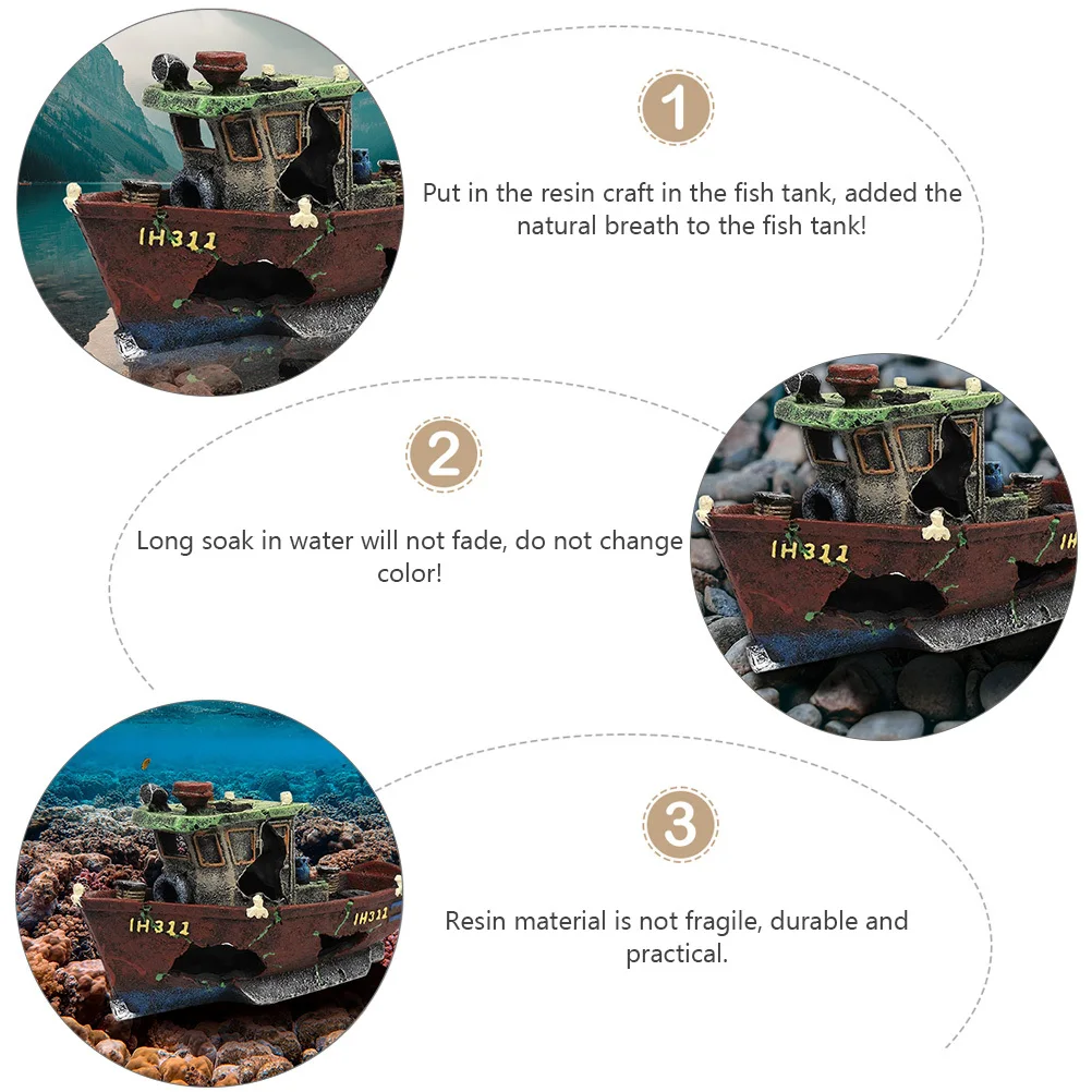 

1pc Resin Craft Fish Tank Decor Aquarium Ornament Landscape Artificial Decoration Fishing Boat Resin Art Waterproof Durable Pets
