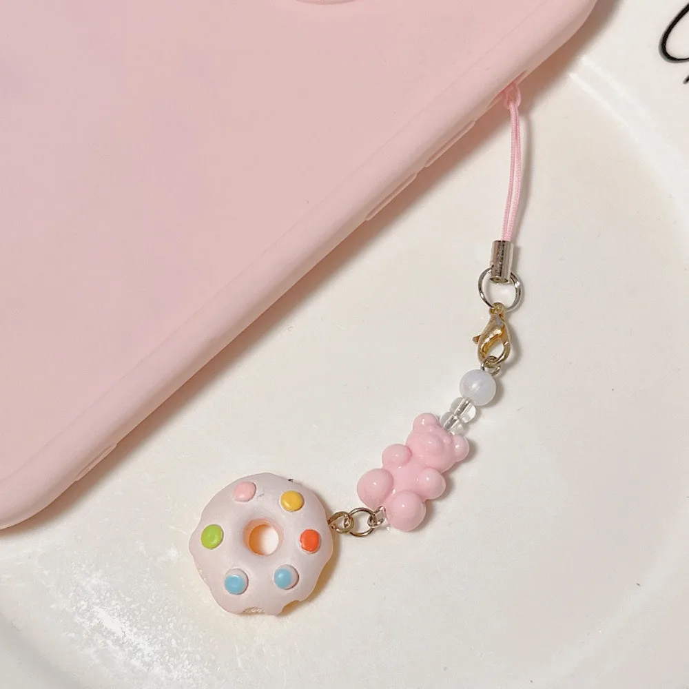 Little Bear Beaded Phone Chain Doughnut Hanging Cord Phone Strap Handmade Wrist Strap Mobile Lanyard Phone Decoration