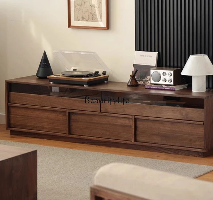 

North American black walnut TV cabinet small apartment living room household floor cabinet