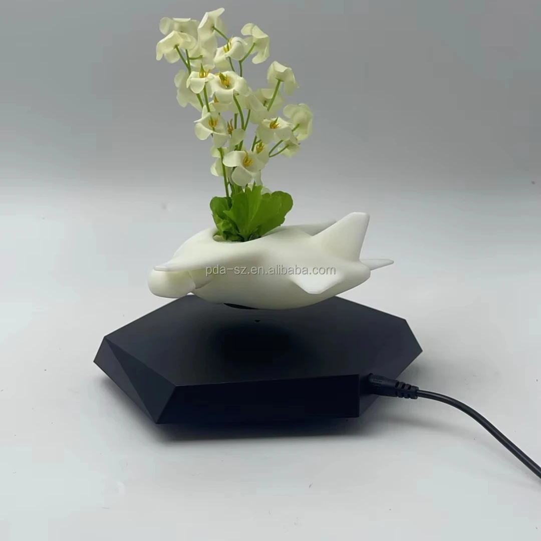 

Magnetic Levitation Airplane Flower Pot Display Stand Desktop Ornament, Sci-Fi Birthday Gift
