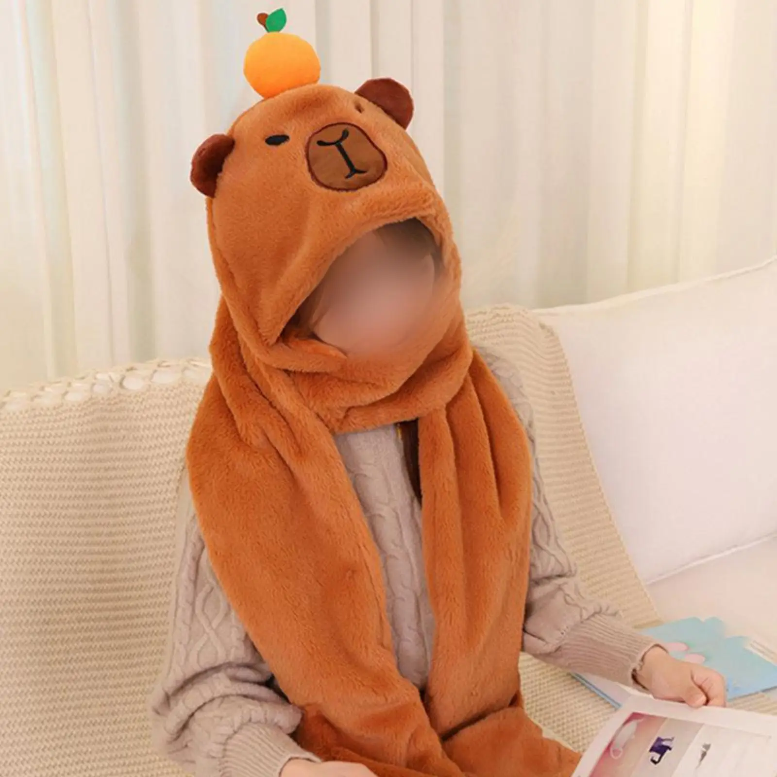 

Capybara Hat and Scarf Headwear Plush Fancy Dress Hooded Scarf Hoodie Hat