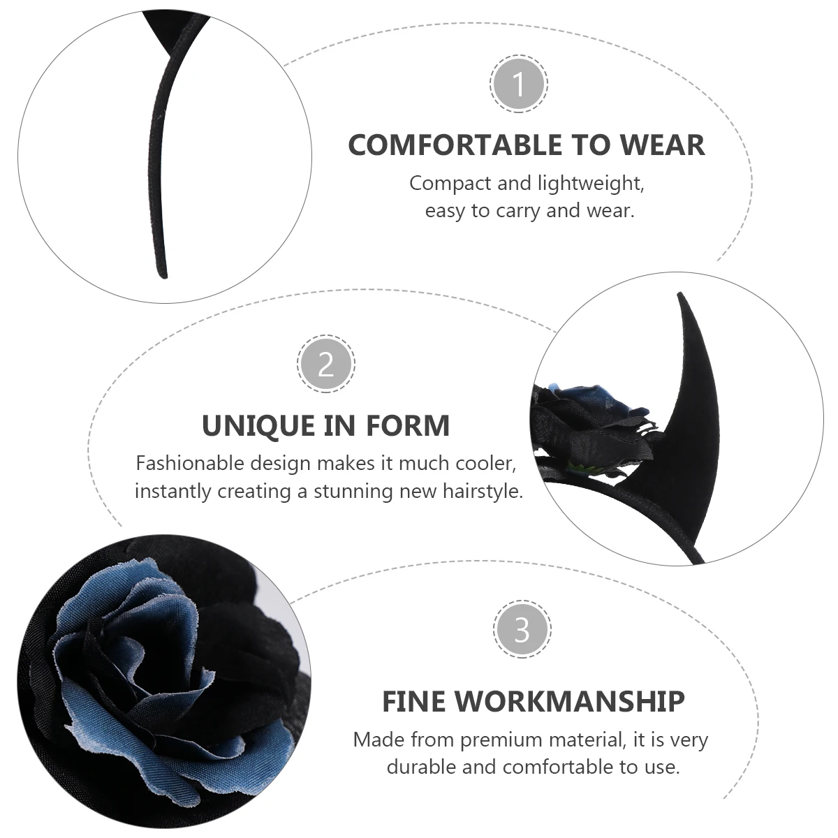 

Horn Headband Halloween Hairbands Simulated Flower Punk Headpiece Cosplay Horns Stainless Steel Rose Travel