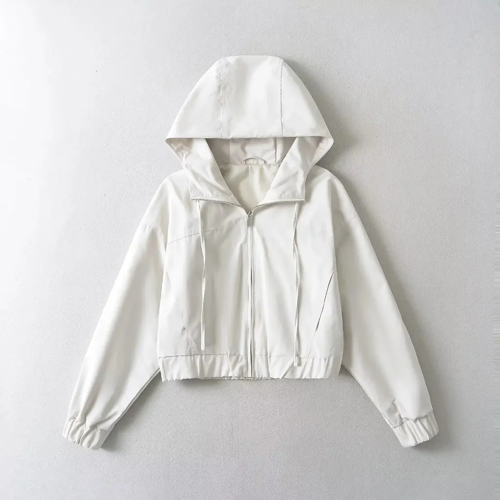 

Women's American-Style Hooded Jacket Autumn Long Sleeve Loose Zipper Cardigan Coat Elastic Waist All-Match Short Outerwear