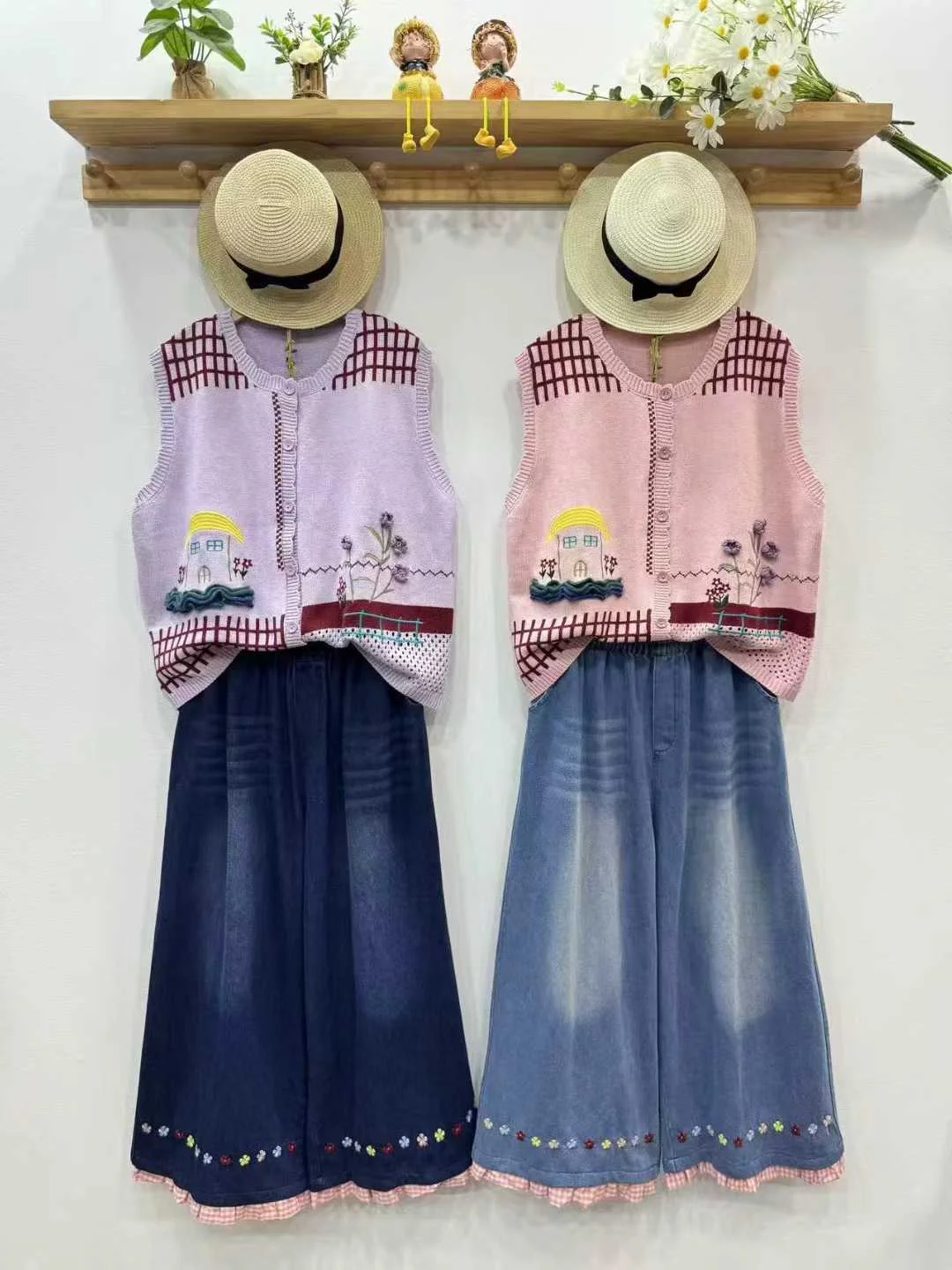 Enianechu Chiristmas Women's Knitted Vest Japan Fashion Handmade Floral Embroider Sweater Vest Mori Girl Winter Clothes