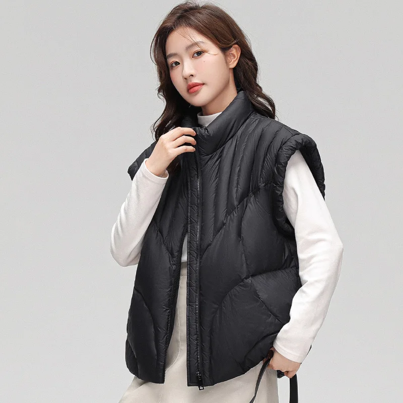 Women 2023 NEW Fashion  Wide Loose Winter Waistcoat 90% White Duck Down Sleeveless Coat Spring Autumn Black Thick Vest