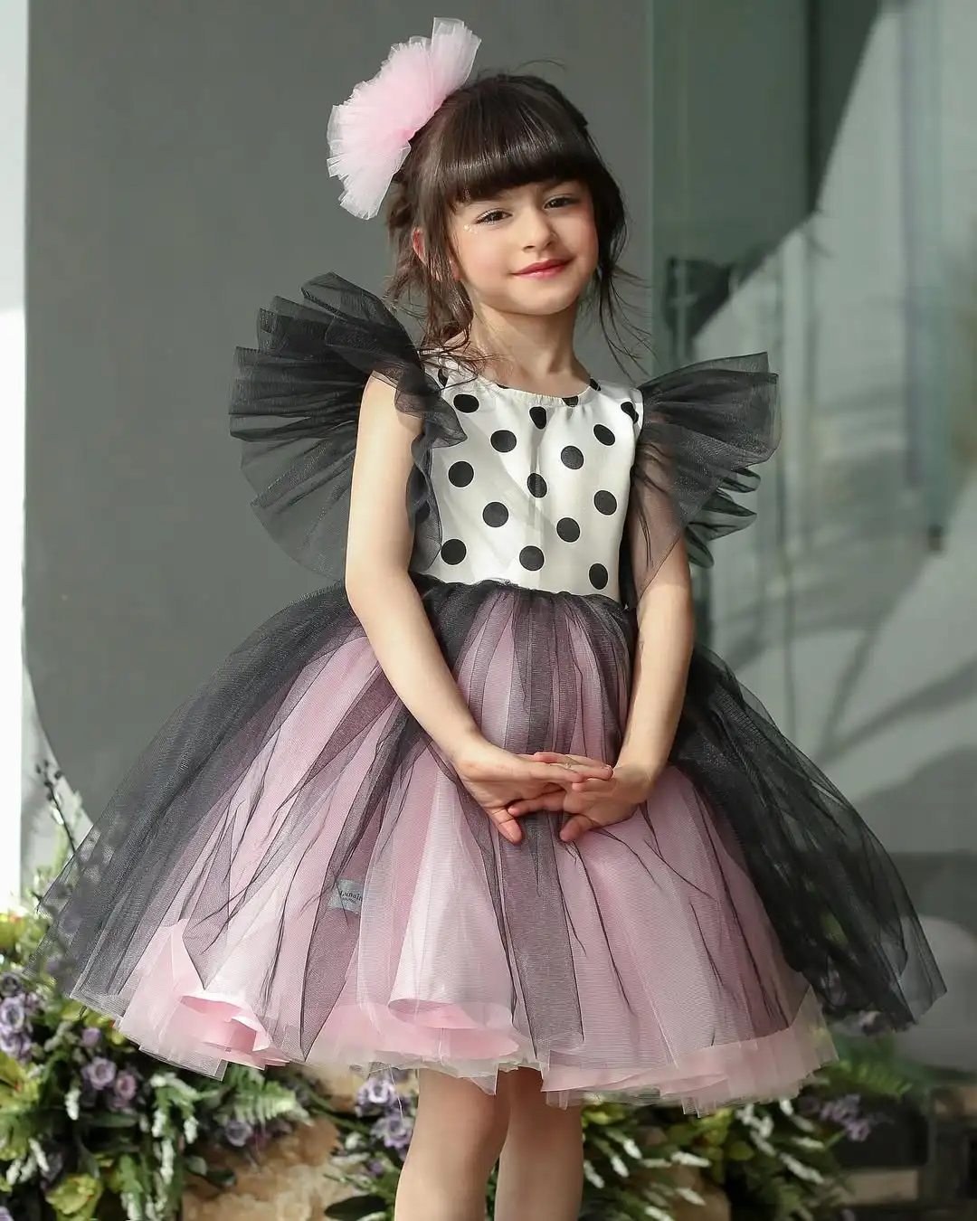 

Платья для девочек Sevintage Princess черного и розового цвета с цветочным узором, в горошек, А-силуэта, для дня рождения, с рукавами-крылышками, на заказ