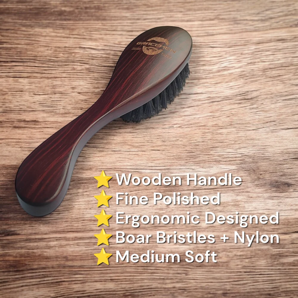 The Gracemen Wooden Handle Men's Beard and Hair Brush Natural Wood Beard Grooming Brush for Men  Beard Brush Shaving Tool