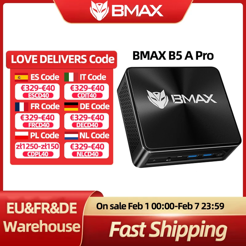 BMAX B5APRO MINI PC AMD Ryzen7 5700U AMD Radeon Graphics 16 GB DDR4 512 GB SSD Windows 11 Dual Band WiFi Bluetooth 5.2