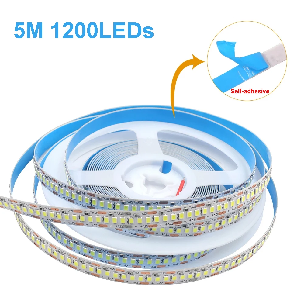 

DC12V 24V LED Strip Lights 2835 5m 1200LEDs Tape Ribbon Light Warm Cool White Blue Red Green Flexible And Cuttable Soft Lamp Bar