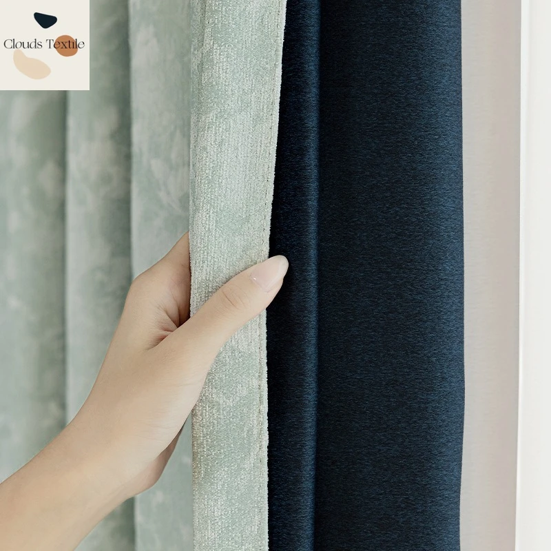 

Custom Size！！French Luxury Full Blackout Mint Green Chenille Jacquard Nature Vertically Curtains for Living Dining Room Bedroom