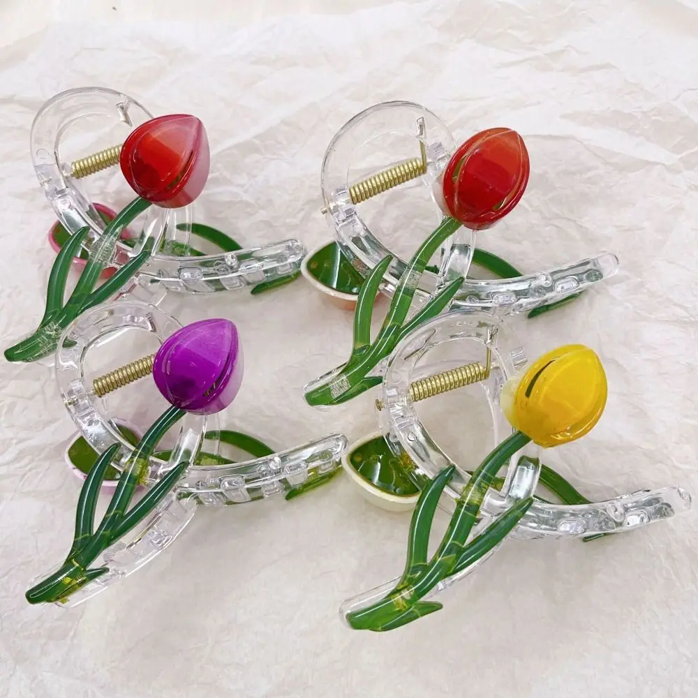 Elegant Tulip Flower Grasping Clip Lightweight Simple Design Flower Hairgrips Non Slip Hair Claw for Women Girls