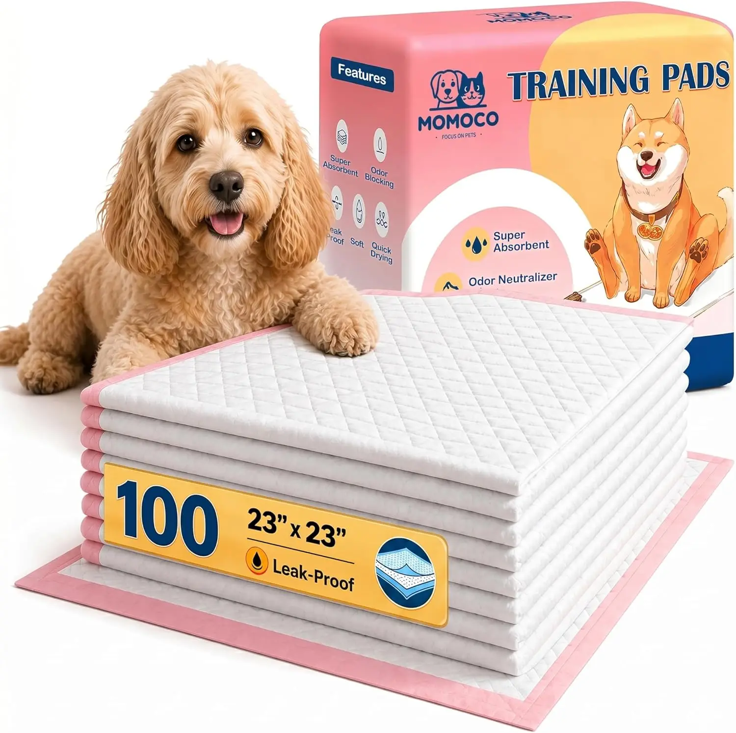 

23x23" 6-Layer 100ct FlashDry Puppy Pads, Super-Absorbent Leak-Proof for Hardwood/Apartments, Senior Dog Potty
