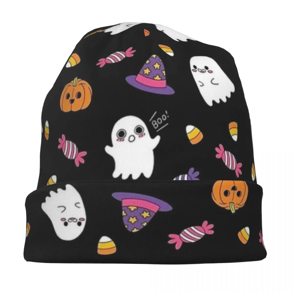 Cute Spoopy Ghost Halloween Candy Bonnet Hat Knitting Hats Hip Hop Street Pumpkin Skullies Beanies Hat Unisex Warm Dual-use Cap