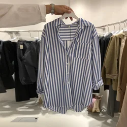 Camisa listrada Dongdaemun para mulheres, camisa de estudante estilo ocidental, nicho de senso design, moda, novo, outono, Coreia do Sul, 2023