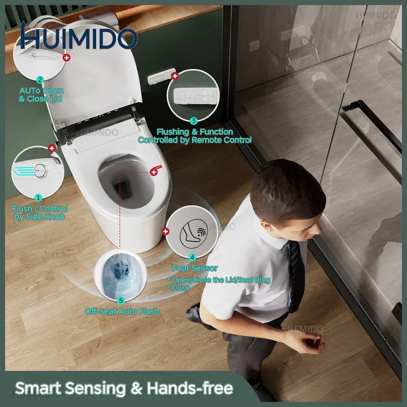 Smart Toilet with Bidet Built-in Elongated One-Piece 1.28GPF Dual Auto Flush Instant Warm Water Foam Dispenser