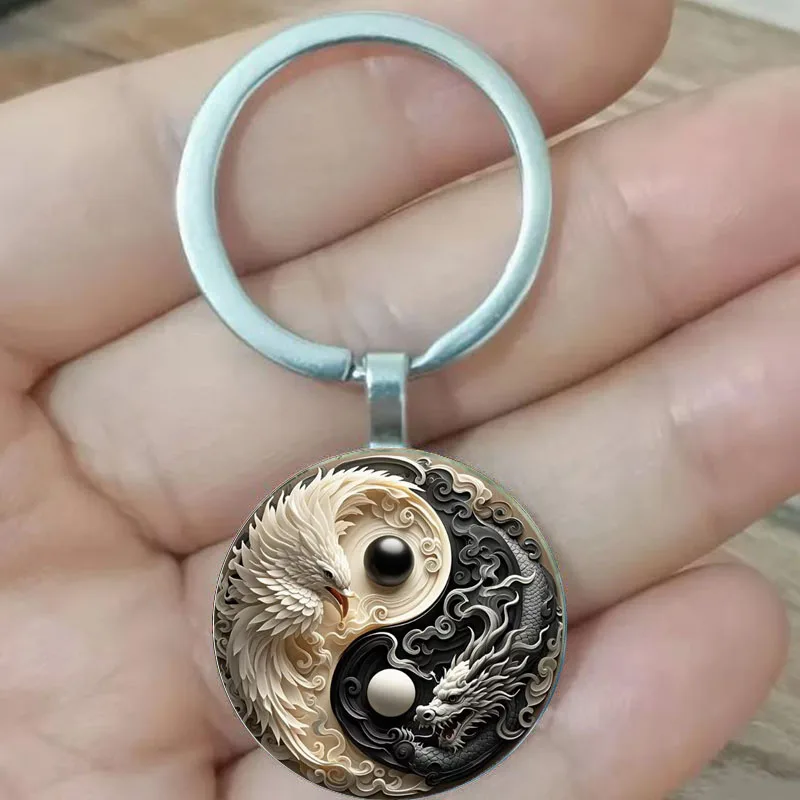 Llaveros vintage de Yin Yang con Fénix y Dragón Negro como Regalos únicos para Navidad, Halloween y Otras festivales