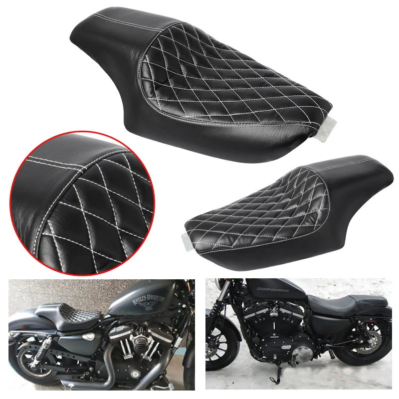 Schwarzer Motorrad-Fahrer vorne und hinten Beifahrersitz mit zwei Sitzplätzen für Harley Sportster XL883 1200 x 48 2004–2016