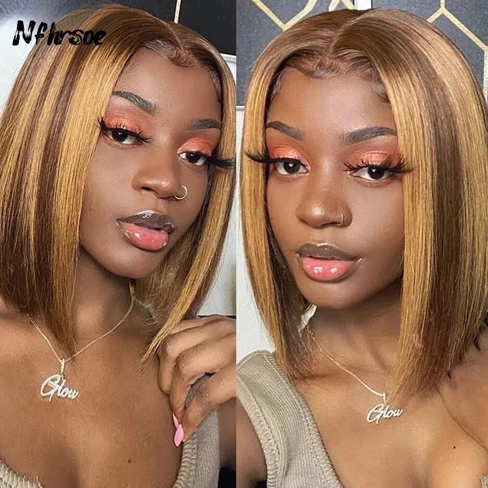 

Высококачественные прозрачные HD-парики с фронтальной кружевной вставкой 13x4, светло-коричневые, прямые, короткие, боб, бразильские, окрашенные, из натуральных человеческих волос